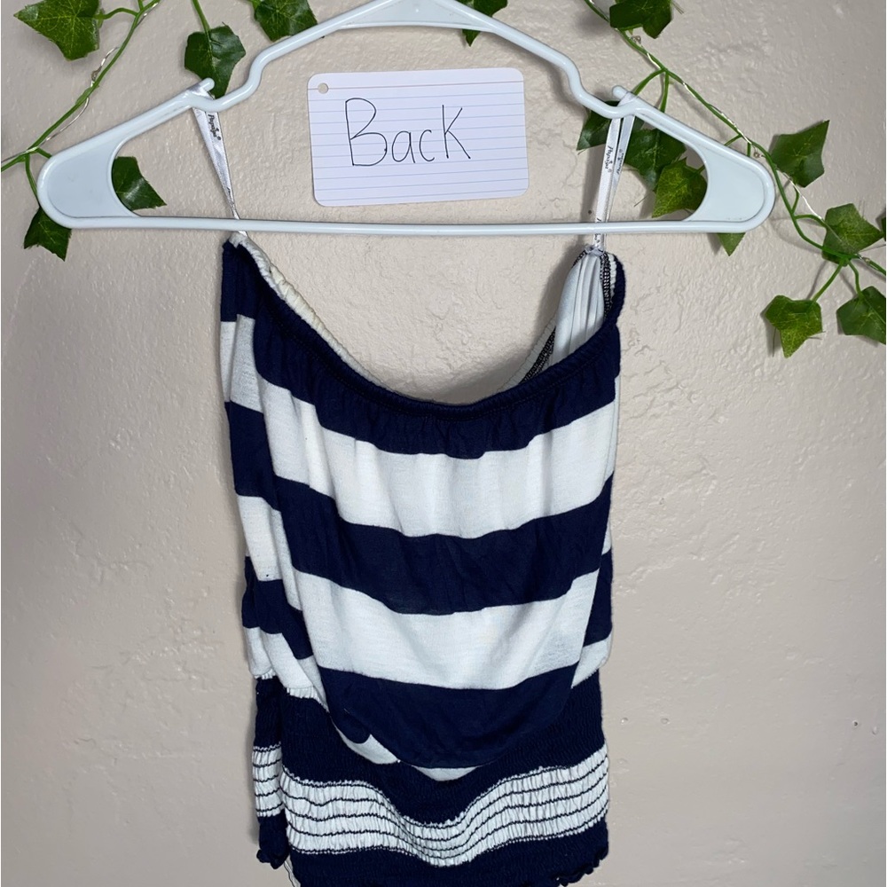 Papaya blue and white striped tube top.